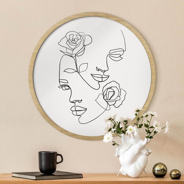 Wanddeko Schlafzimmer Line Art Gesichter Frauen Rosen Schwarz Weiß