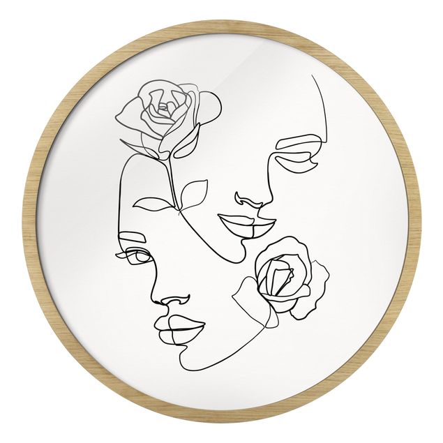 Deko Rose Line Art Gesichter Frauen Rosen Schwarz Weiß