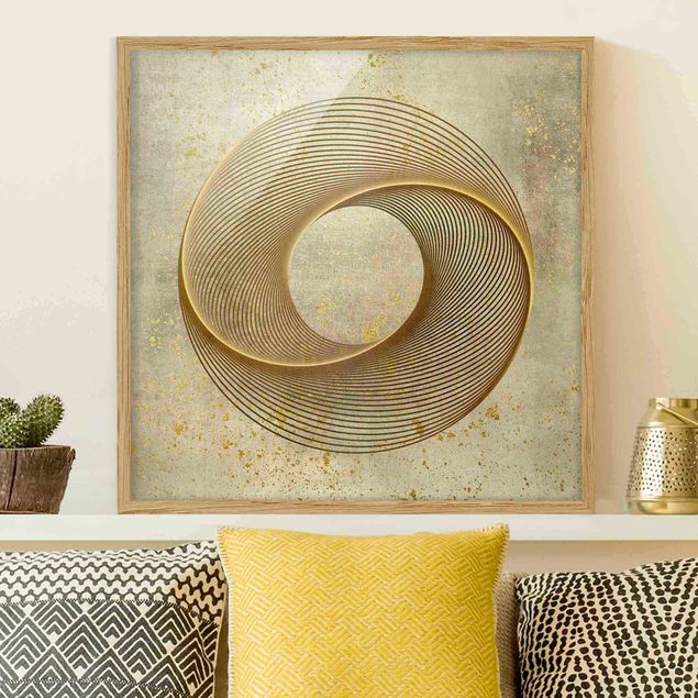 Wanddeko Wohnzimmer Line Art Kreisspirale Gold