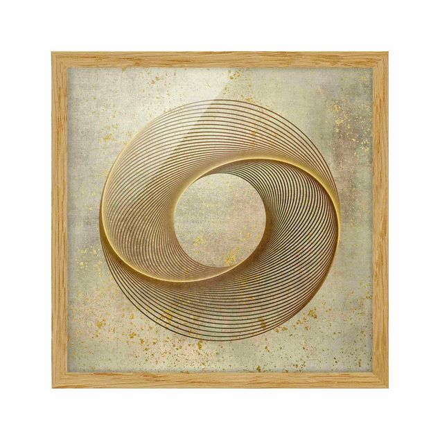 Wanddeko über Sofa Line Art Kreisspirale Gold