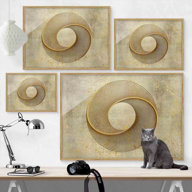 Wanddeko Praxis Line Art Kreisspirale Gold