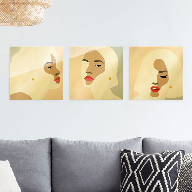 Wanddeko beige Line Art Portrait Frauen Pastell Set