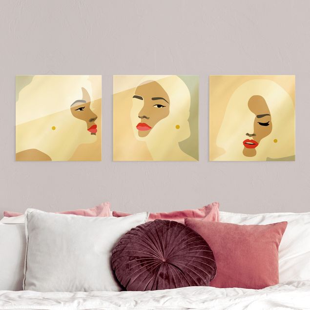 Wanddeko Schlafzimmer Line Art Portrait Frauen Pastell Set