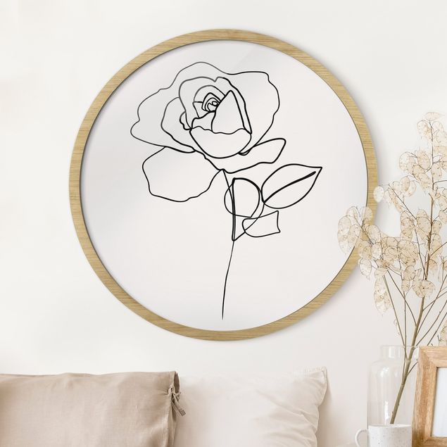 Wanddeko Wohnzimmer Line Art Rose Schwarz Weiß