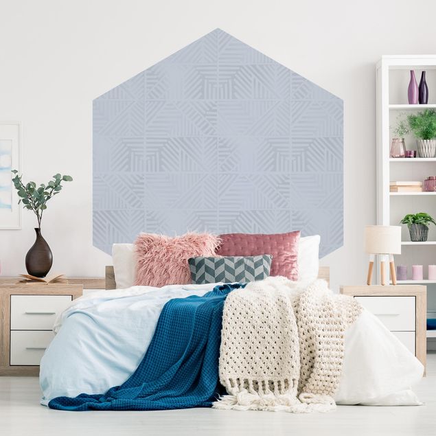 Wanddeko Schlafzimmer Linienmuster Stempel in Blau