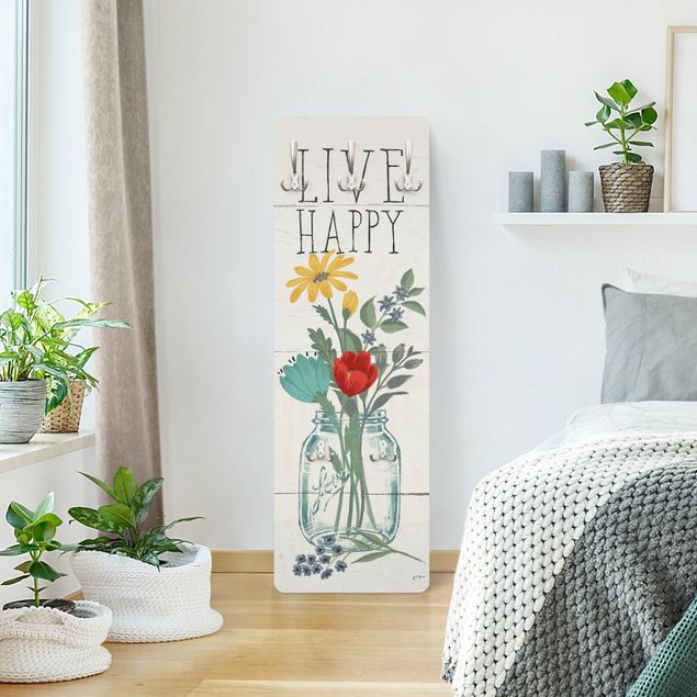 Wanddeko Büro Live Happy - Blumenvase auf Holz