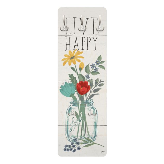 Wanddeko Praxis Live Happy - Blumenvase auf Holz