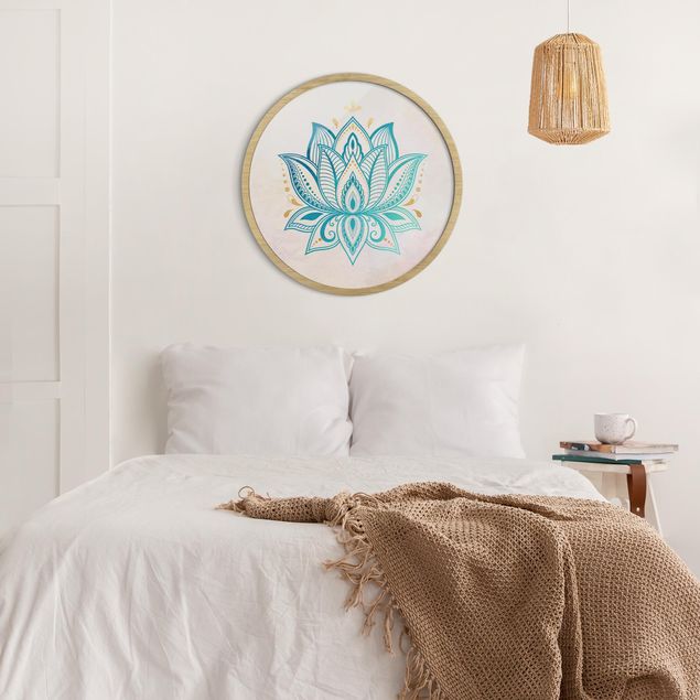 Wanddeko über Bett Lotus Illustration Mandala gold blau
