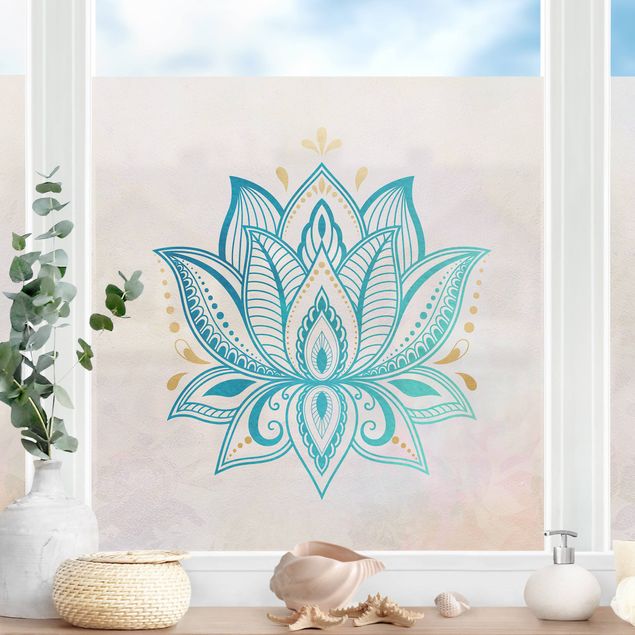Wanddeko Schlafzimmer Lotus Illustration Mandala gold blau