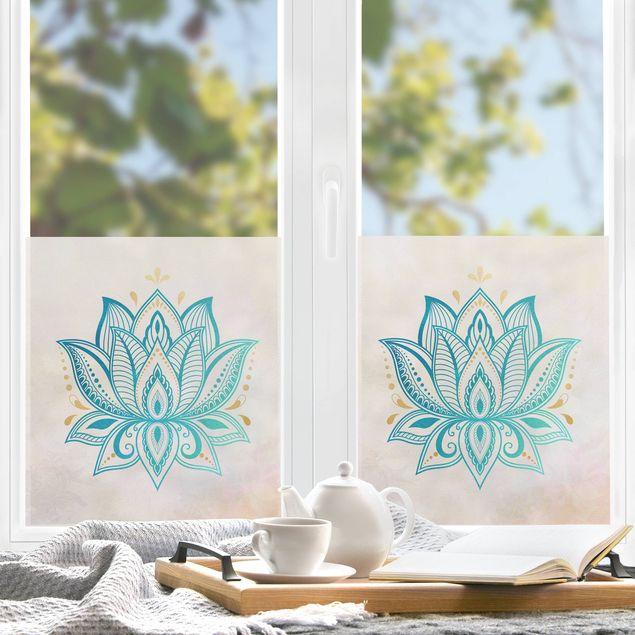 Wanddeko Praxis Lotus Illustration Mandala gold blau