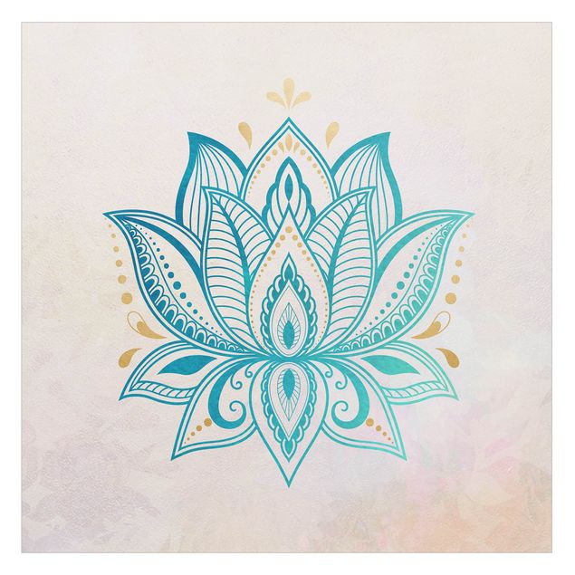 Wanddeko draußen Lotus Illustration Mandala gold blau
