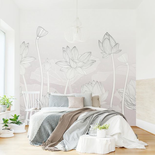 Wanddeko Wohnzimmer Lotus Illustration Silber und Violett