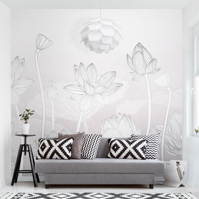 Wanddeko Schlafzimmer Lotus Illustration Silber und Violett