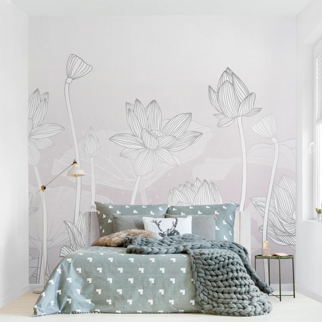 Wohndeko Blume Lotus Illustration Silber und Violett