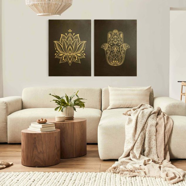 Wanddeko Büro Lotus Illustration und Hamsa Hand Set