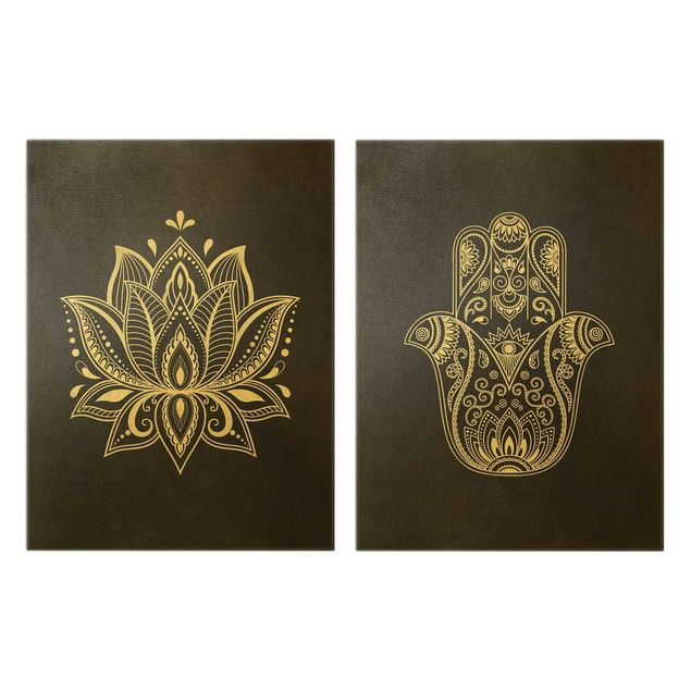 Wanddeko Gäste WC Lotus Illustration und Hamsa Hand Set