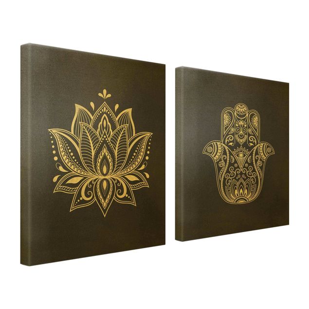 Deko Ornamente Lotus Illustration und Hamsa Hand Set