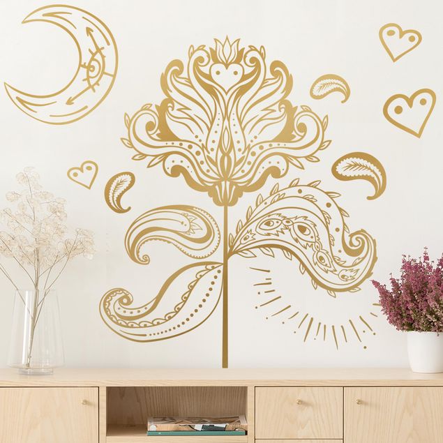 Wanddeko Botanik Lotus mit Mond und Herzen