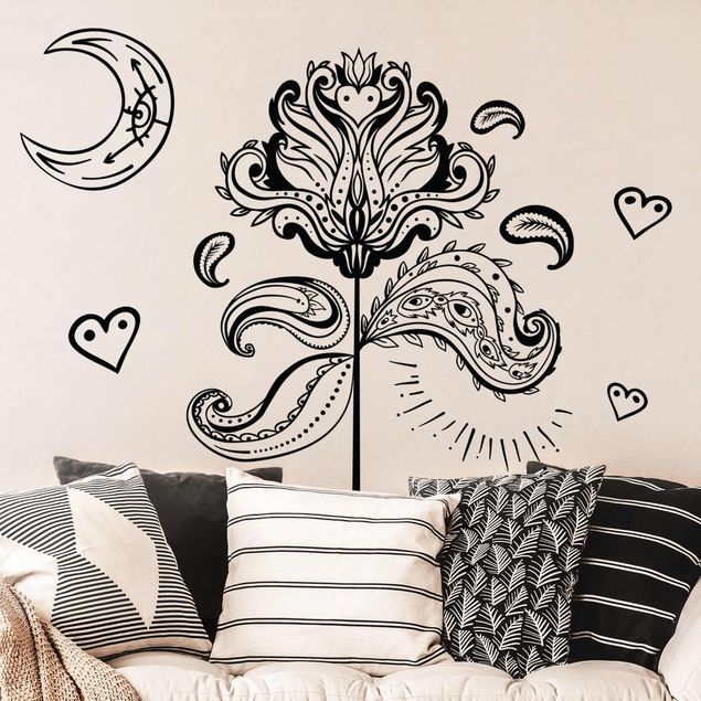 Wanddeko Büro Lotus mit Mond und Herzen