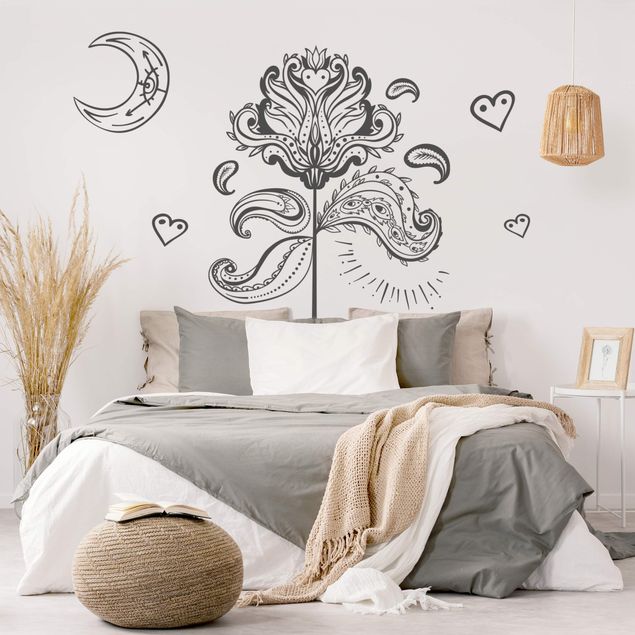 Wanddeko Schlafzimmer Lotus mit Mond und Herzen