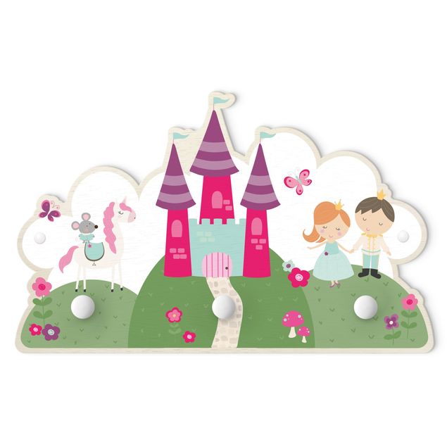 Wanddeko pink Märchenschloss mit Prinz und Prinzessin