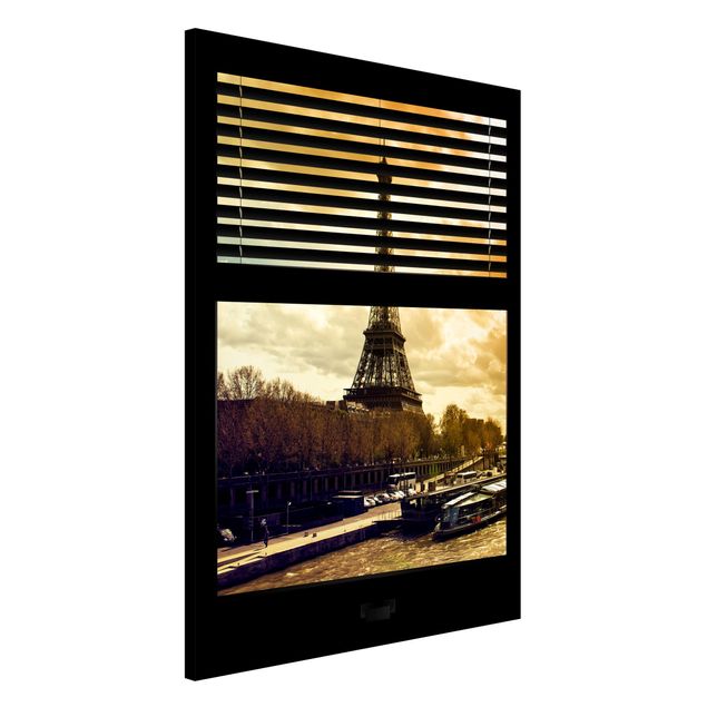 Wanddeko Flur Fensterausblick Jalousie - Paris Eiffelturm Sonnenuntergang