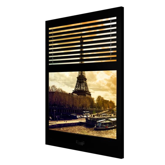 Wanddeko Esszimmer Fensterausblick Jalousie - Paris Eiffelturm Sonnenuntergang