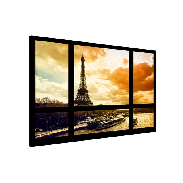 Wanddeko Flur Fensterblick - Paris Eiffelturm Sonnenuntergang