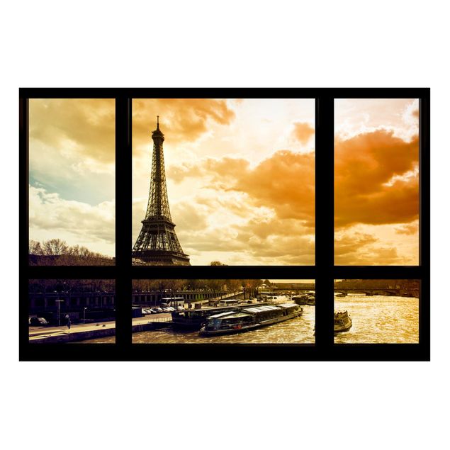 Wandbilder Paris Fensterblick - Paris Eiffelturm Sonnenuntergang
