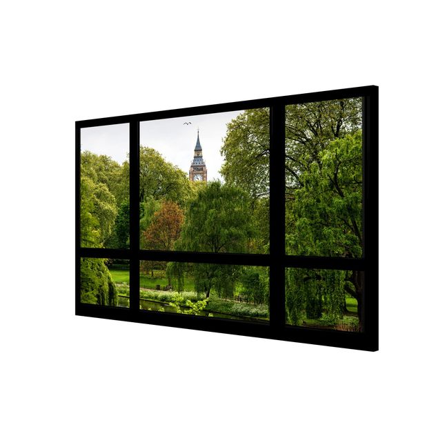 Wanddeko Esszimmer Fensterblick über St. James Park auf Big Ben