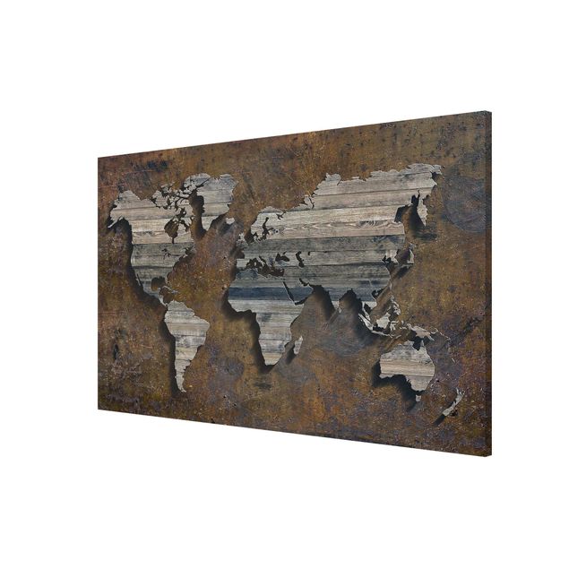 Wanddeko Esszimmer Holz Rost Weltkarte