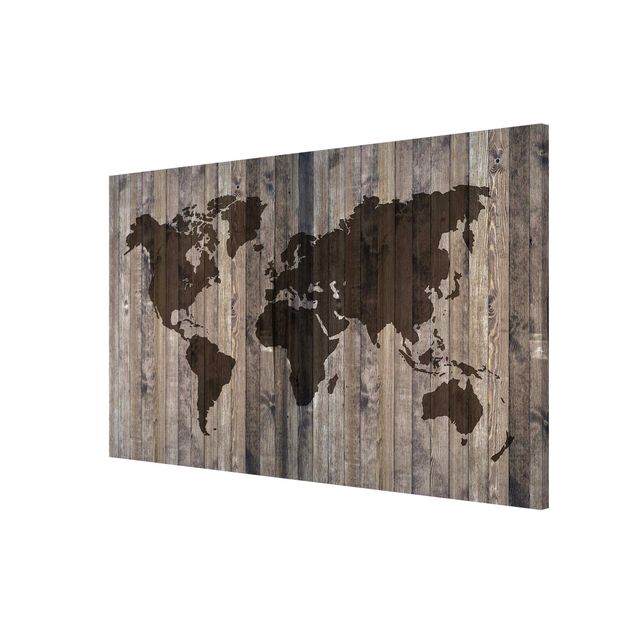 Wanddeko Büro Holz Weltkarte
