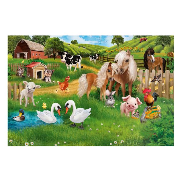 Wanddeko bunt Tiere auf dem Bauernhof