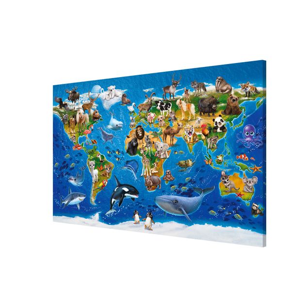 Wanddeko Büro Weltkarte mit Tieren