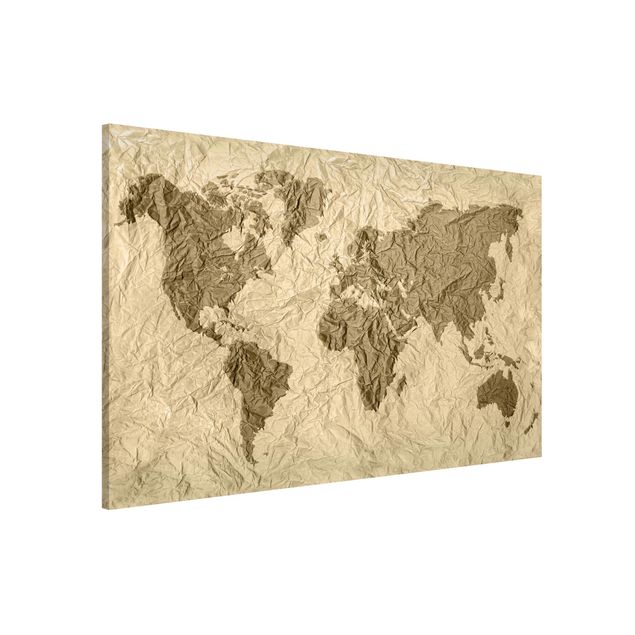 Wanddeko beige Papier Weltkarte Beige Braun