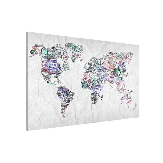 Wanddeko Flur Reisepass Stempel Weltkarte