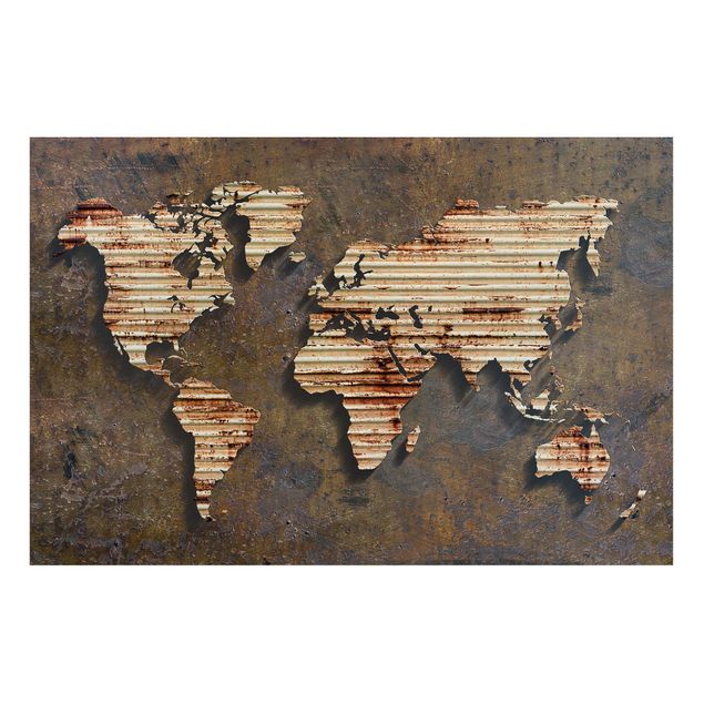 Wanddeko Esszimmer Rost Weltkarte