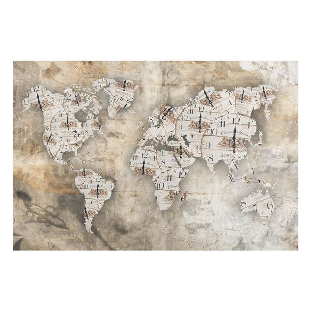 Wanddeko Flur Shabby Uhren Weltkarte