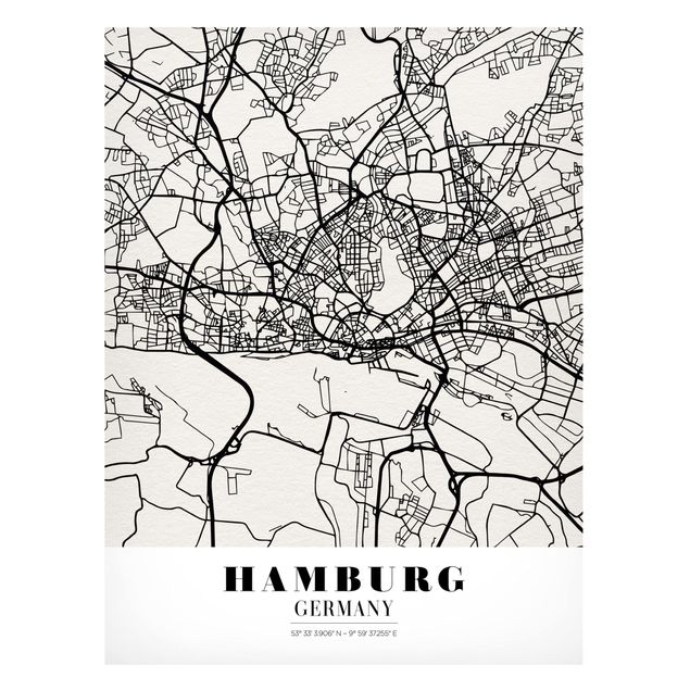 Wanddeko Esszimmer Stadtplan Hamburg - Klassik