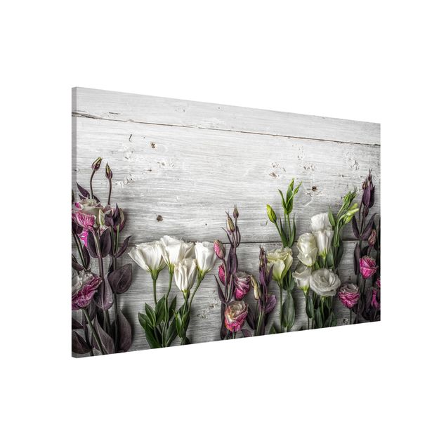 Wanddeko Esszimmer Tulpen-Rose Shabby Holzoptik