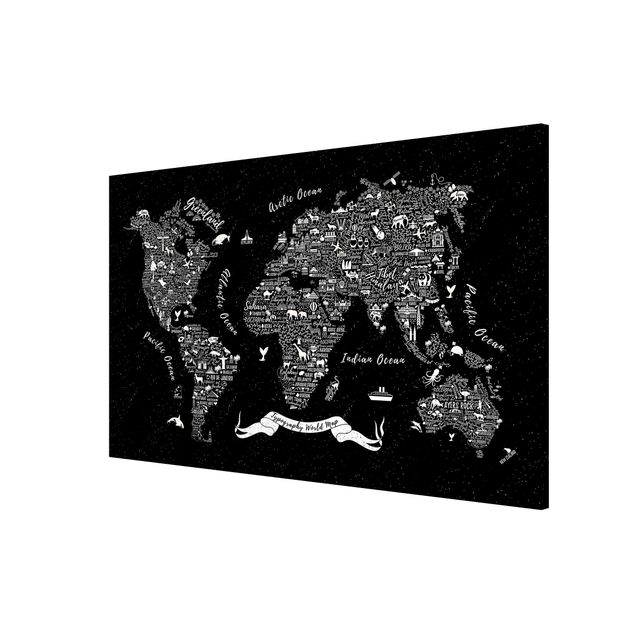 Wanddeko Mädchenzimmer Typografie Weltkarte schwarz