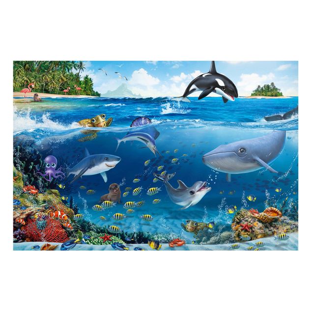 Wanddeko blau Unterwasserwelt mit Tieren
