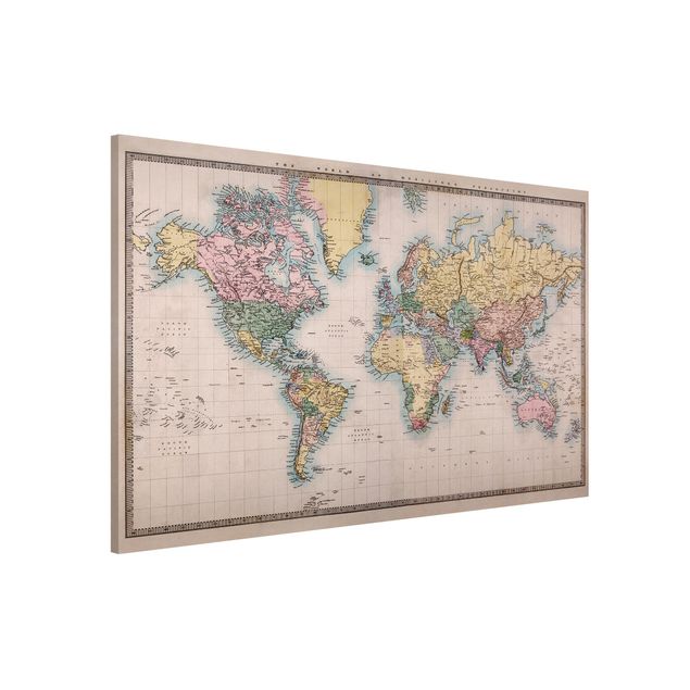 Wanddeko beige Vintage Weltkarte um 1850