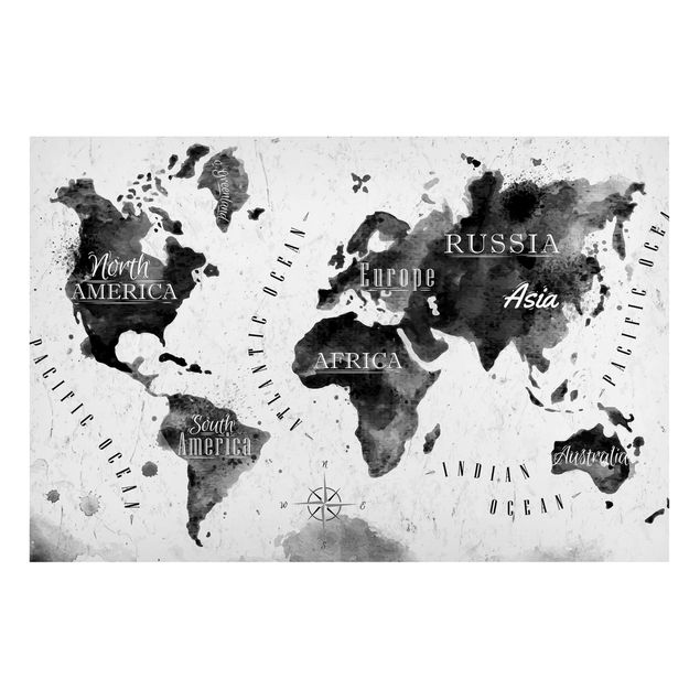 Wanddeko Esszimmer Weltkarte Aquarell schwarz