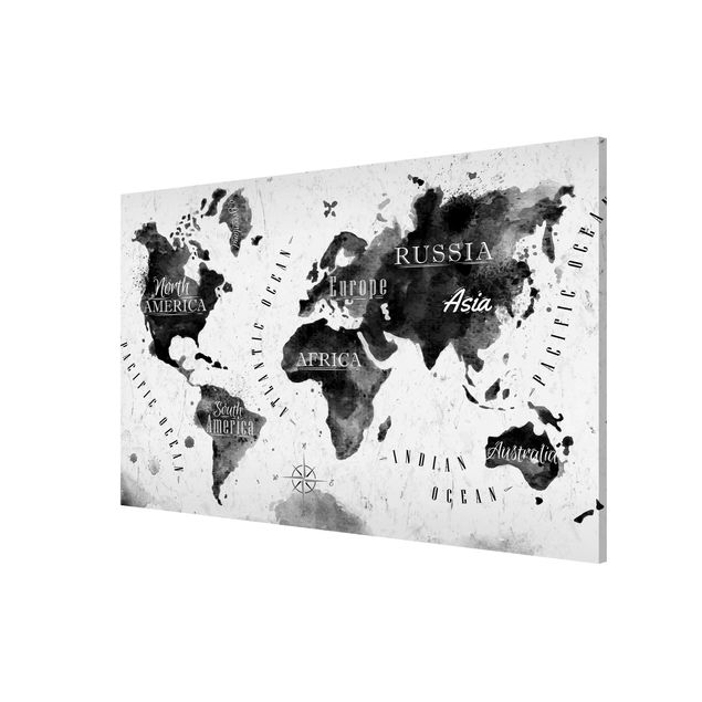Wanddeko Büro Weltkarte Aquarell schwarz