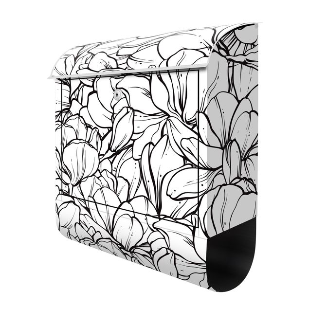 Deko Illustration Magnolien Blütenmeer Schwarz Weiß