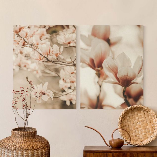 Wanddeko Schlafzimmer Magnolienblüten Set