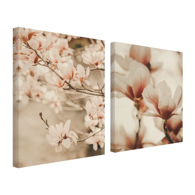 Wanddeko Büro Magnolienblüten Set