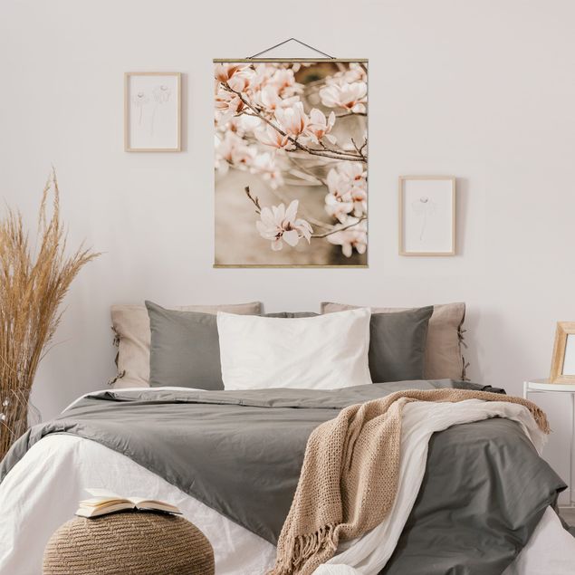 Wanddeko Wohnzimmer Magnolienzweige im Vintagestil