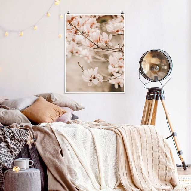 Wanddeko Schlafzimmer Magnolienzweige im Vintagestil